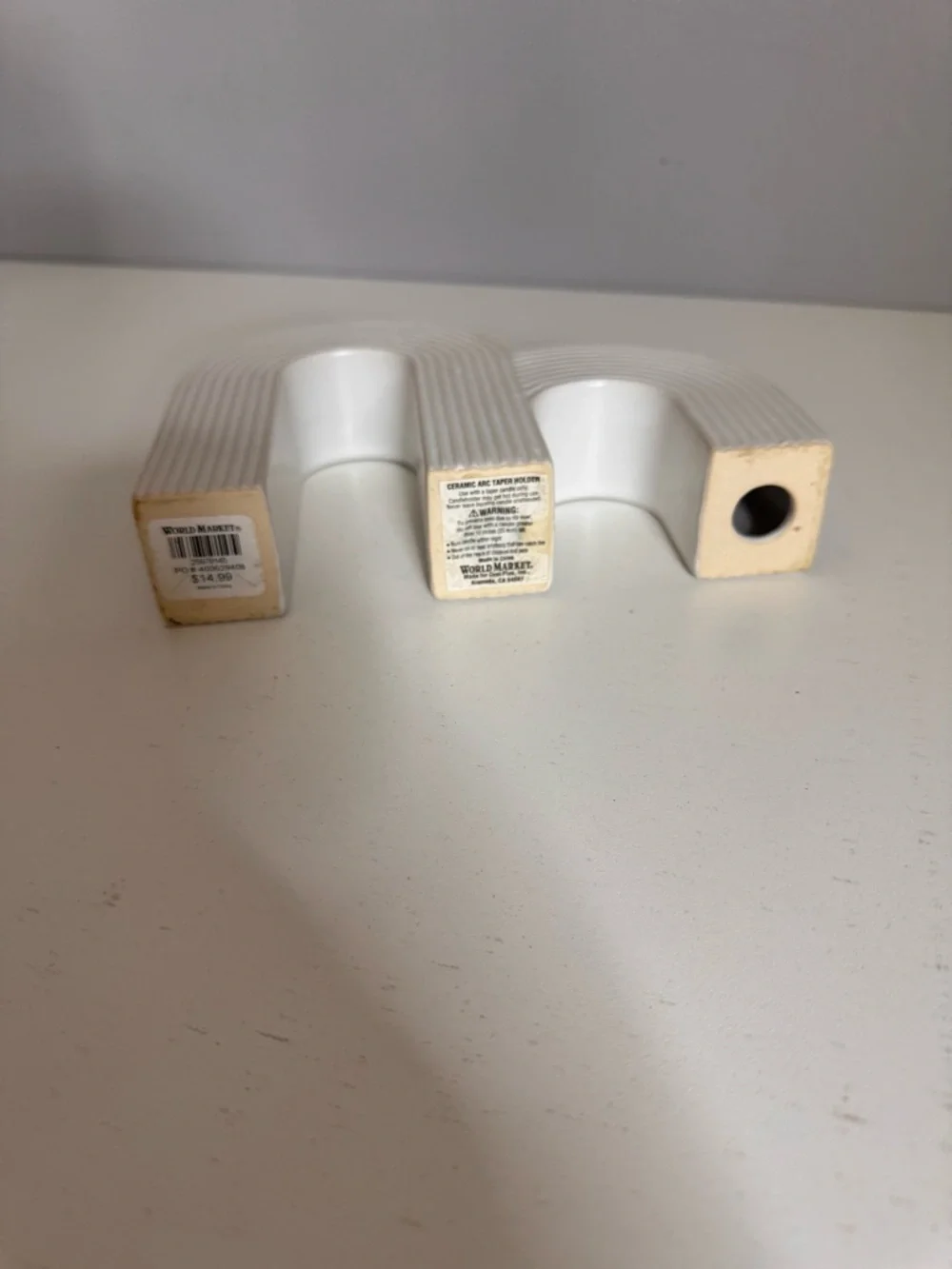World Market White Ceramic Rainbow Arc Taper Candle Holder Boho Modern Decor
